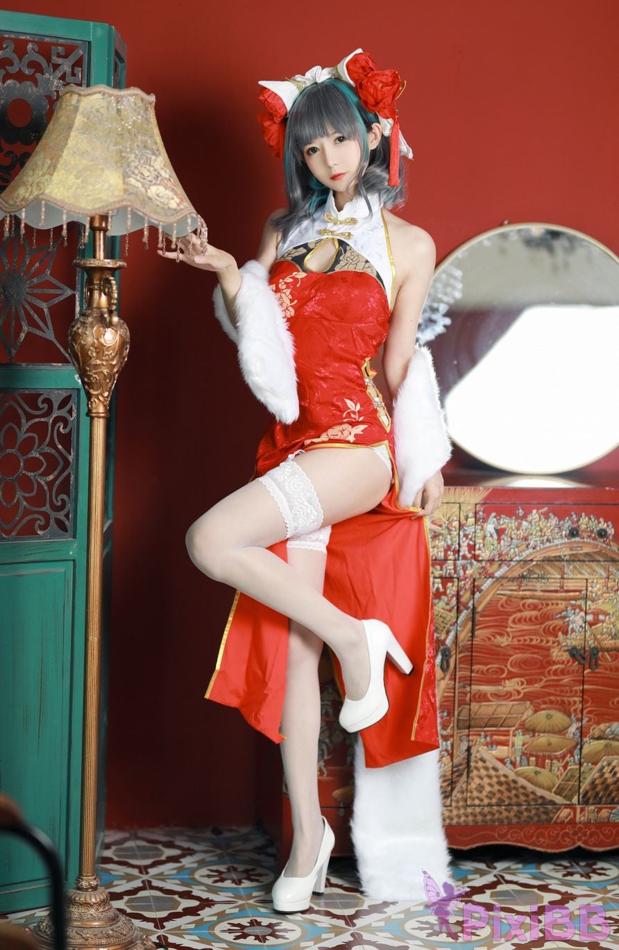 Cosplayer 51 Sauce azur lane Cheshire New Year Cheongsam PixiBB.COM 007