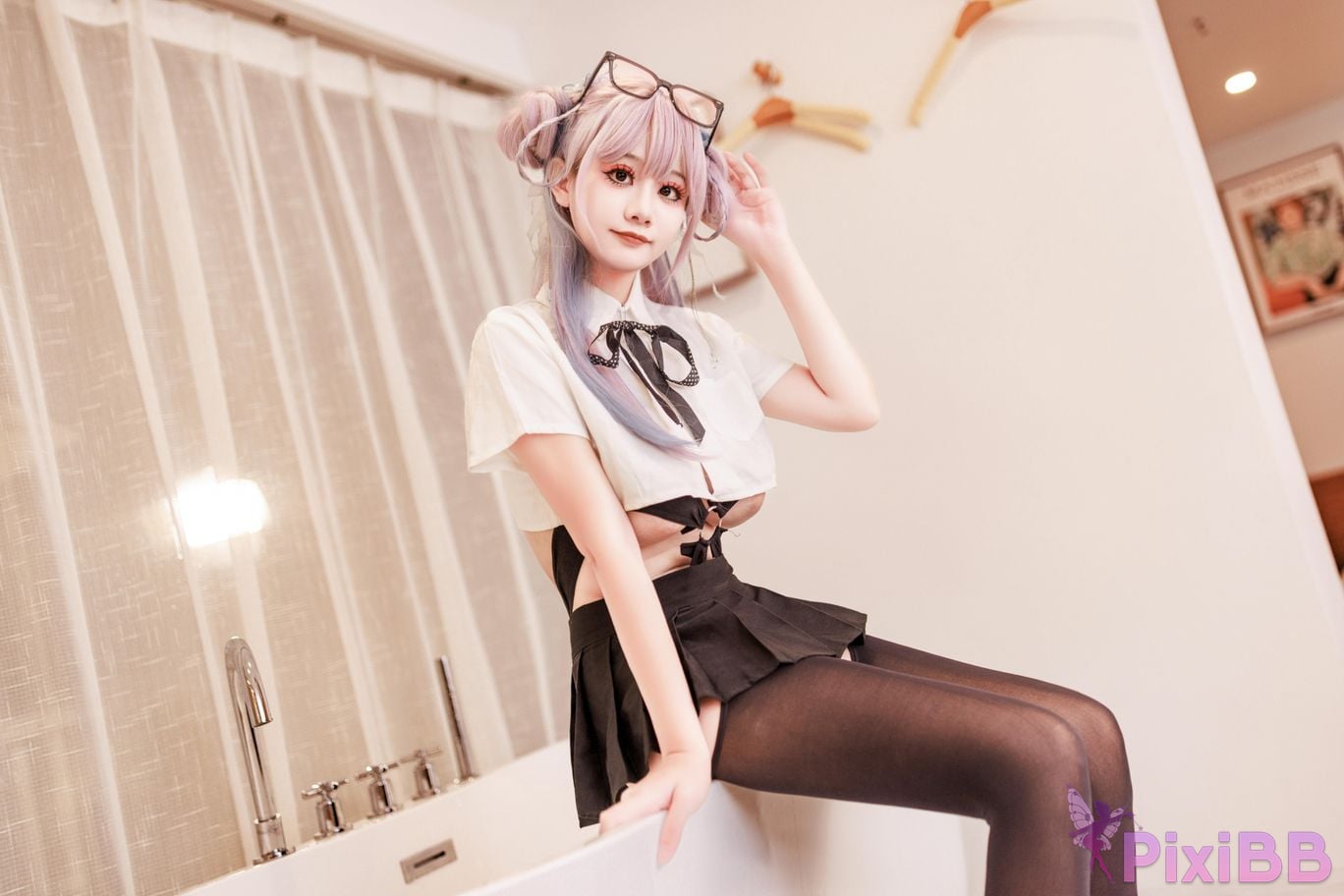 Cosplayer A Xuexue High school girl at home PixiBB.COM 045