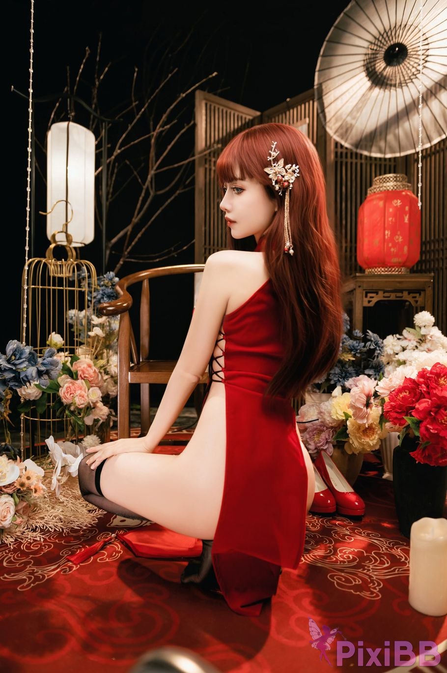 Cosplayer Shika deer new year red cheongsam PixiBB.COM 015