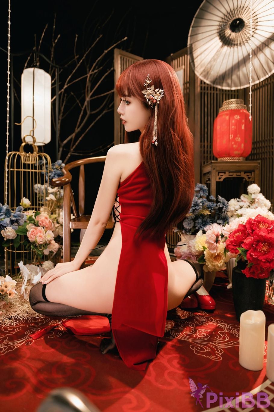 Cosplayer Shika deer new year red cheongsam PixiBB.COM 016