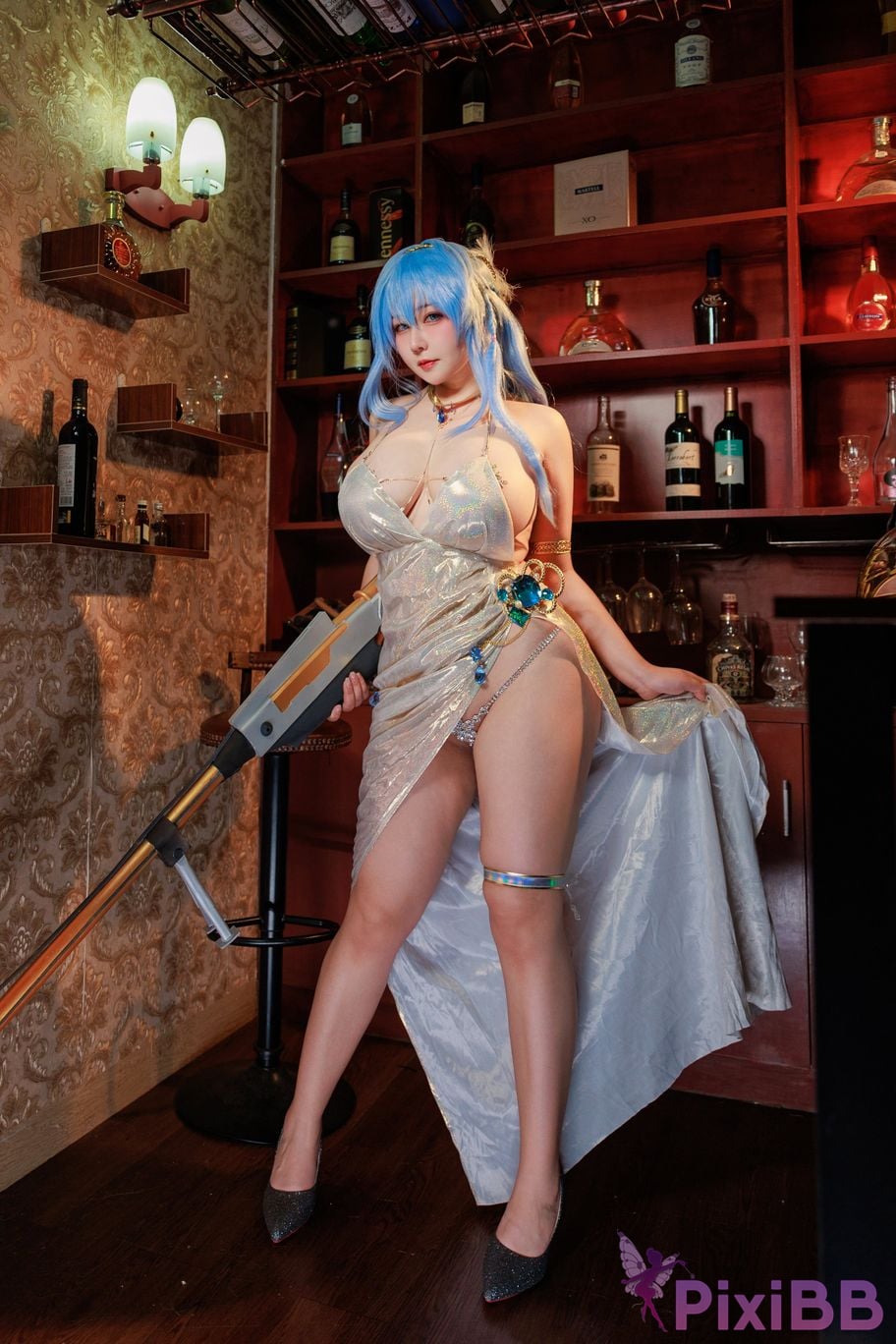 Cosplayer KANEKO Ka meow NIKKE Helen Evening Dress crystal breast patch PixiBB.COM 045
